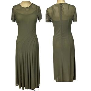 AKRIS Olive Mesh MIDI Dress Edgy SM Full Contemporary Minimalist Chic Grunge